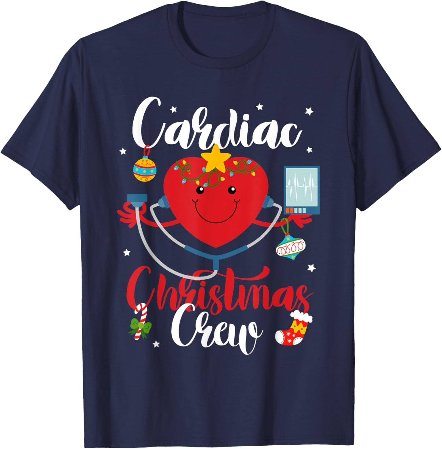 Cardiac Christmas Crew Cardiac Nurse T-Shirt - T-Shirt | Navy