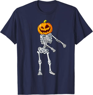 Flossing Pumpkin Head Skeleton Raft Dance Halloween T-Shirt - T-Shirt | Navy
