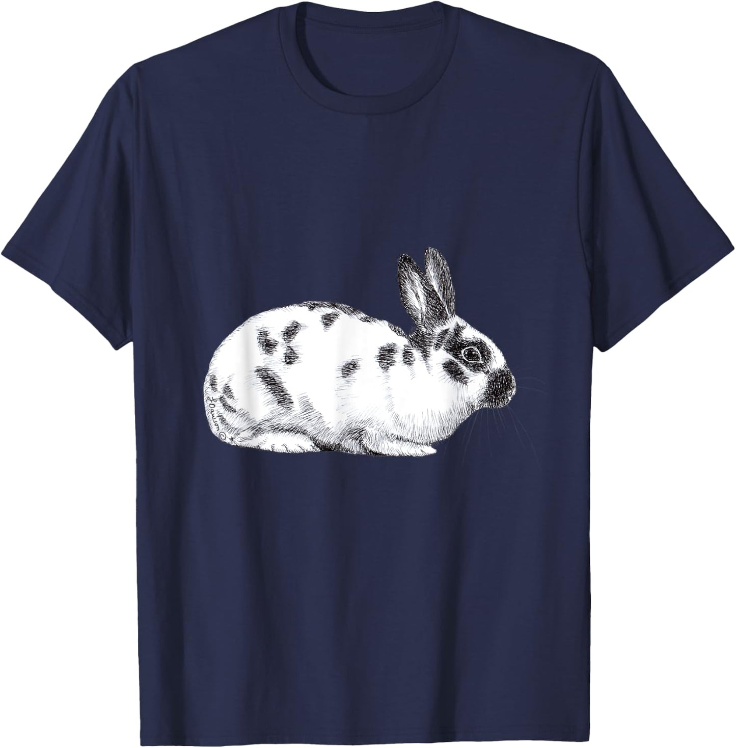 Cute English Spotted Bunny Rabbit Drawing T-Shirt - T-Shirt | Navy