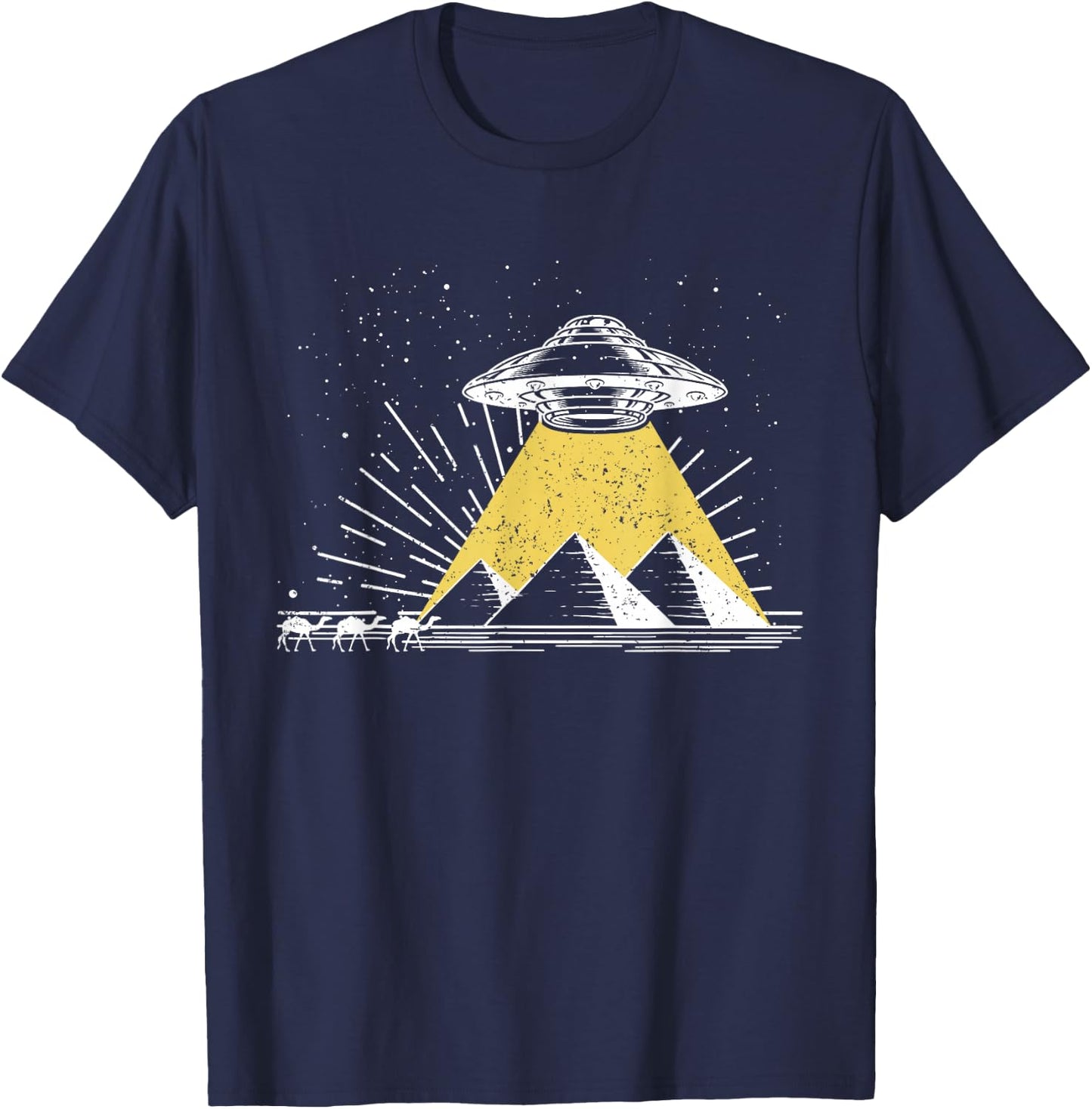 Science Fiction Universe Space Egypt Pyramids UFO T-Shirt - T-Shirt | Navy