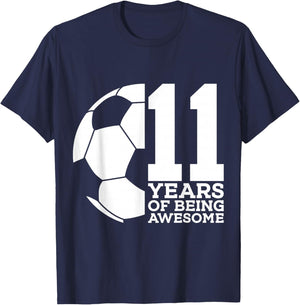 11 Years of Being Awesome Soccer 11th Birthday T-Shirt - T-Shirt | Navy