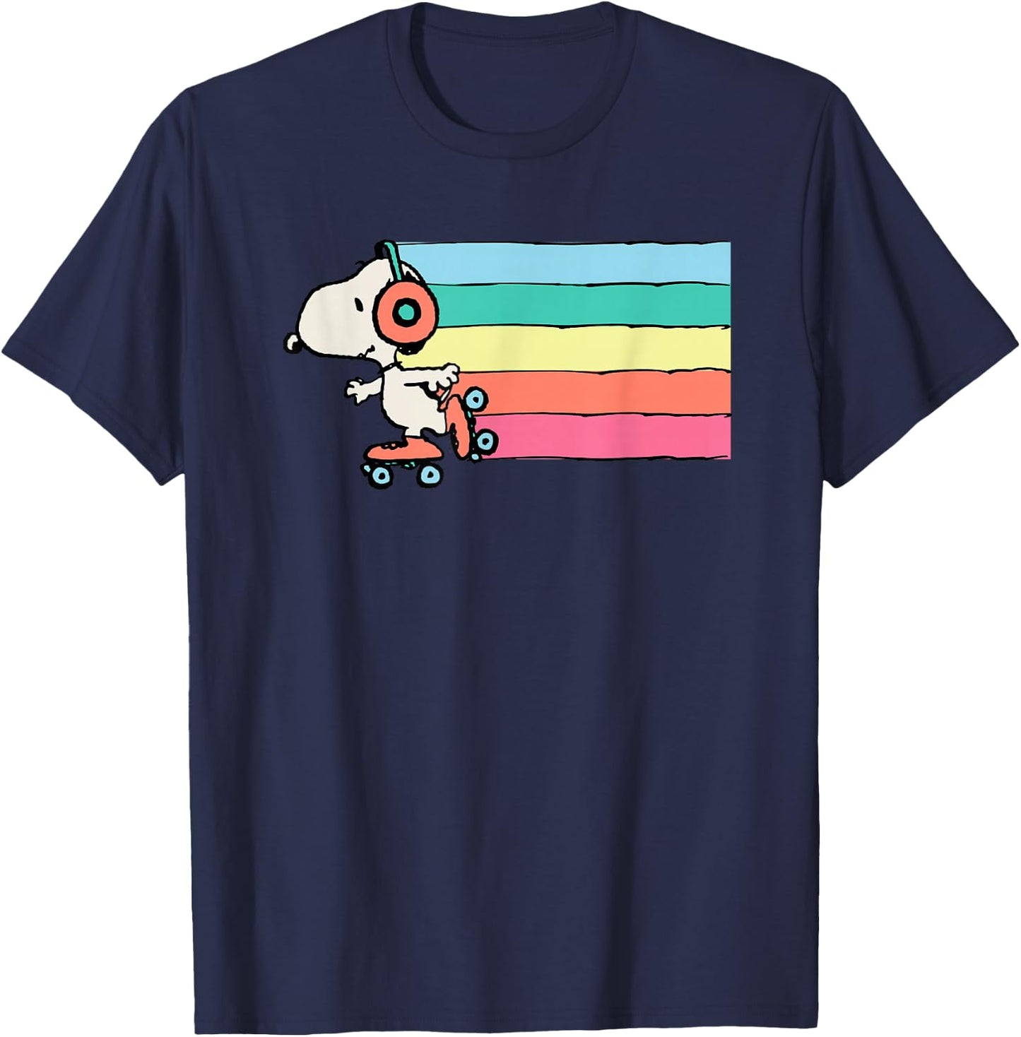 Peanuts Snoopy Roller Skating Rainbow T-Shirt - T-Shirt | Navy