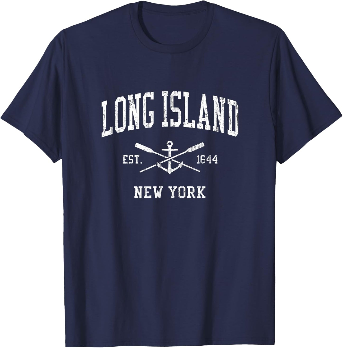 Long Island NY Vintage Crossed Oars & Boat Anchor Sports T-Shirt - T-Shirt | Navy