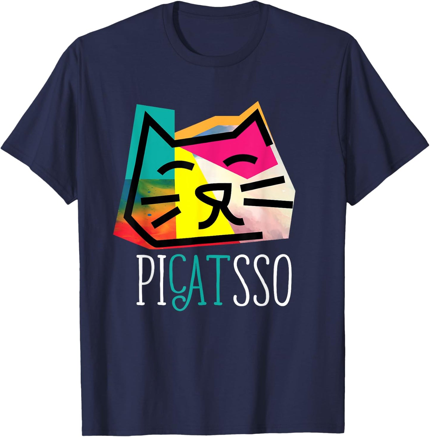 Artist I Art Teacher I Picatsso I Funny Abstract Cat Women Girls Kids T-Shirt - T-Shirt | Navy