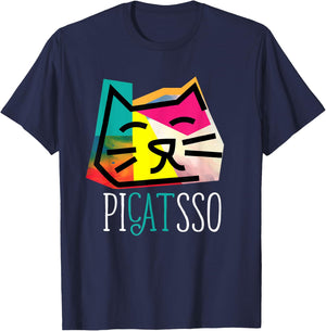 Artist I Art Teacher I Picatsso I Funny Abstract Cat Women Girls Kids T-Shirt - T-Shirt | Navy