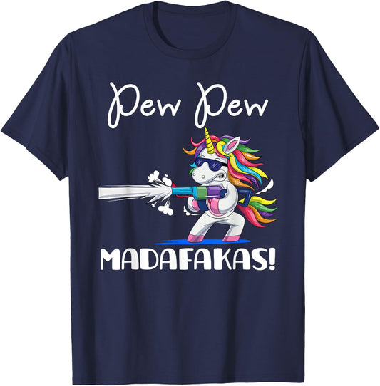 Unicorn PewPewPew Madafakas Crazy Pew Unicorn Funny Gift T-Shirt - T-Shirt | Navy