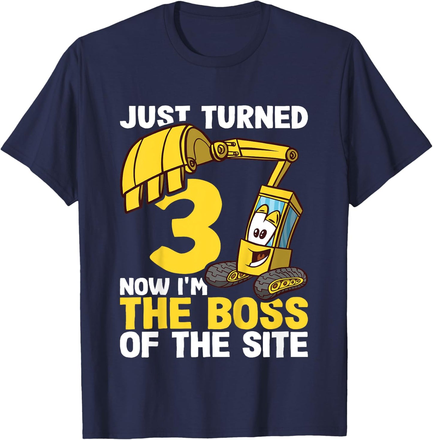 Kids 3rd Birthday Shirt Boy Excavator Construction Site Boss T-Shirt - T-Shirt | Navy