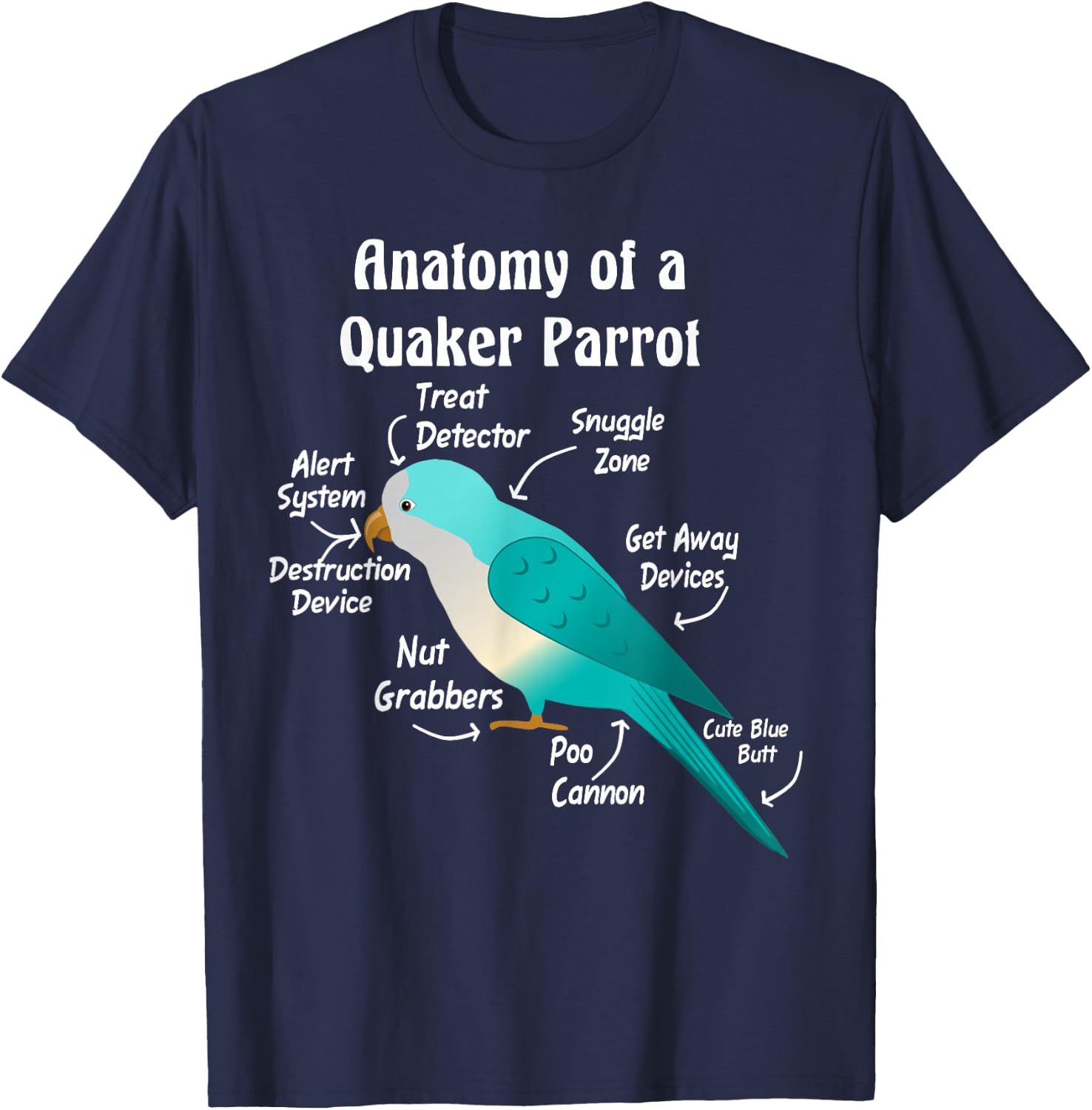 Anatomy of a Blue Quaker Parrot T-Shirt - T-Shirt | Navy