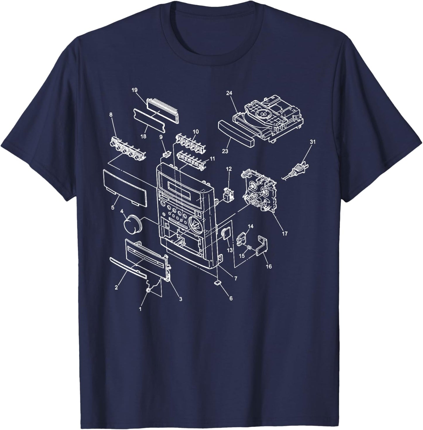 Vintage Blueprint - Car Vehicle Audio System Retro Chart Fun T-Shirt - T-Shirt | Navy