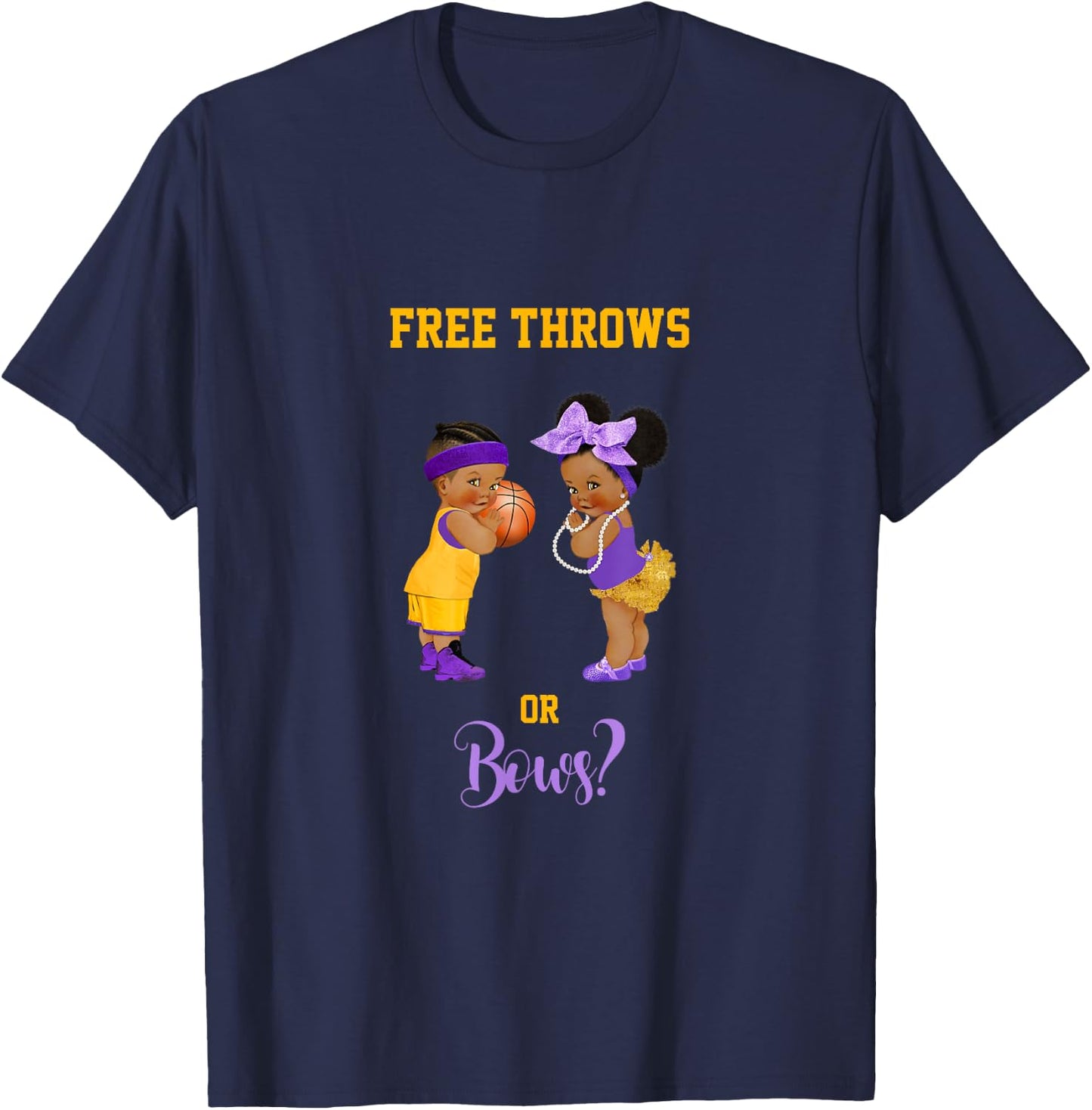 Free Throws or Bows? Basketball Baby Gender Reveal T-Shirt - T-Shirt | Navy