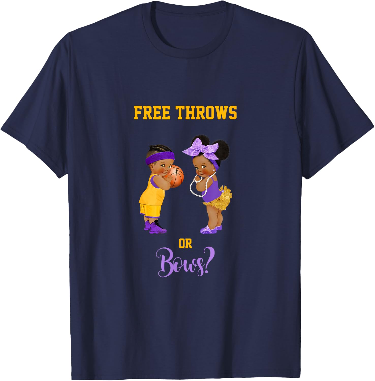 Free Throws or Bows? Basketball Baby Gender Reveal T-Shirt - T-Shirt | Navy