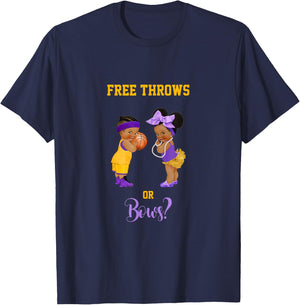 Free Throws or Bows? Basketball Baby Gender Reveal T-Shirt - T-Shirt | Navy