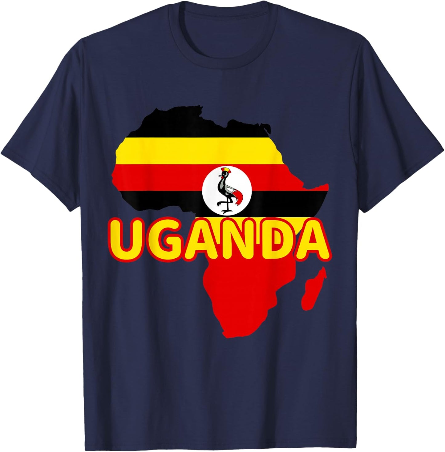 Uganda Ugandan Pride Flag Map Africa Print T-Shirt - T-Shirt | Navy