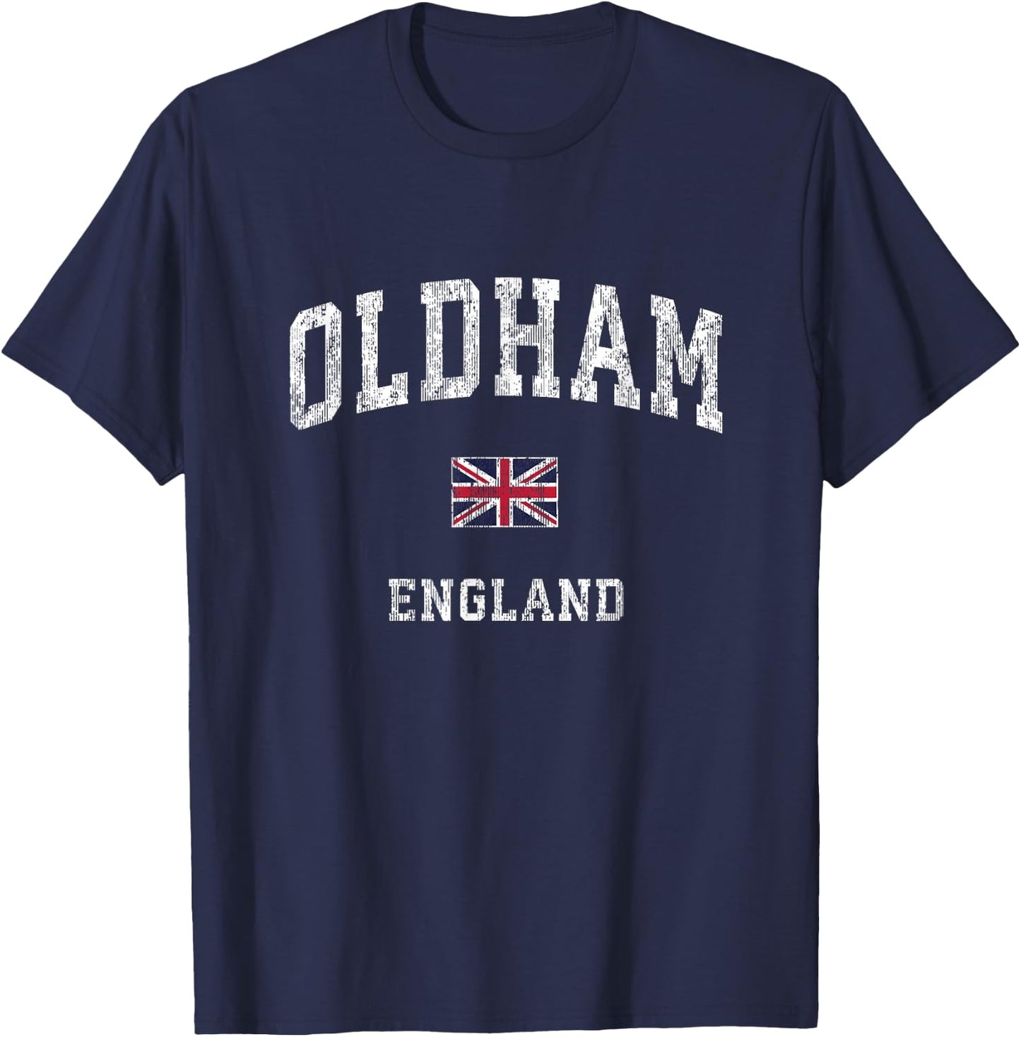 Oldham England Vintage Athletic Sports Design T-Shirt - T-Shirt | Navy