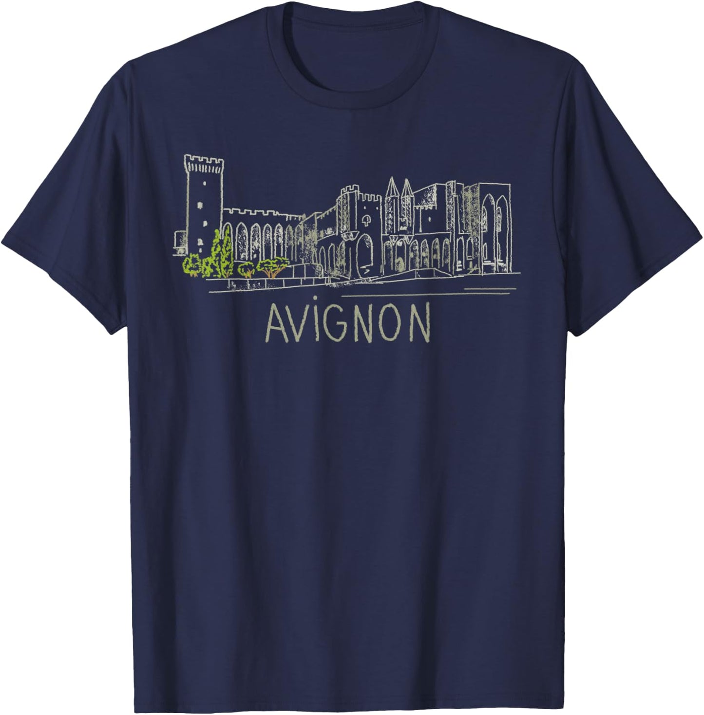 Avignon France Unique Hand Drawn Art Gift Men Women T-Shirt - T-Shirt | Navy