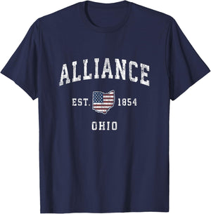 Alliance Ohio OH Vintage American Flag Sports Design Women Kids Men T-Shirt - T-Shirt | Navy