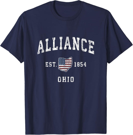 Alliance Ohio OH Vintage American Flag Sports Design Women Kids Men T-Shirt - T-Shirt | Navy