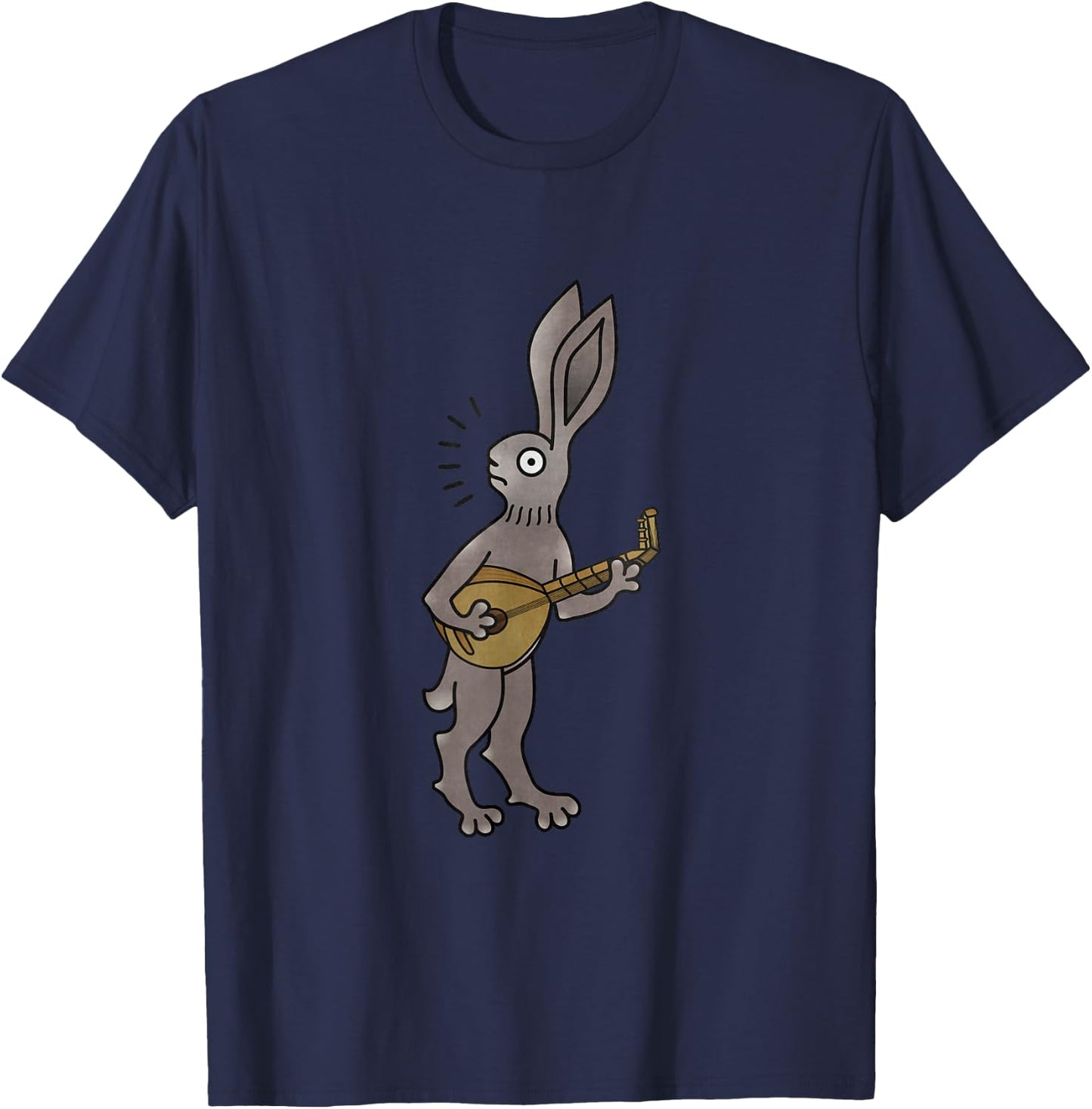 Troubadour rabbit with lute Medieval Marginalia MargiKnights T-Shirt - T-Shirt | Navy