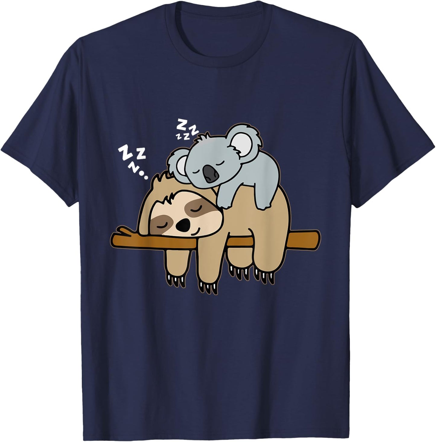 Funny Cute Lazy Sloth & Baby Koala Mama Bear Nap T-Shirt - T-Shirt | Navy