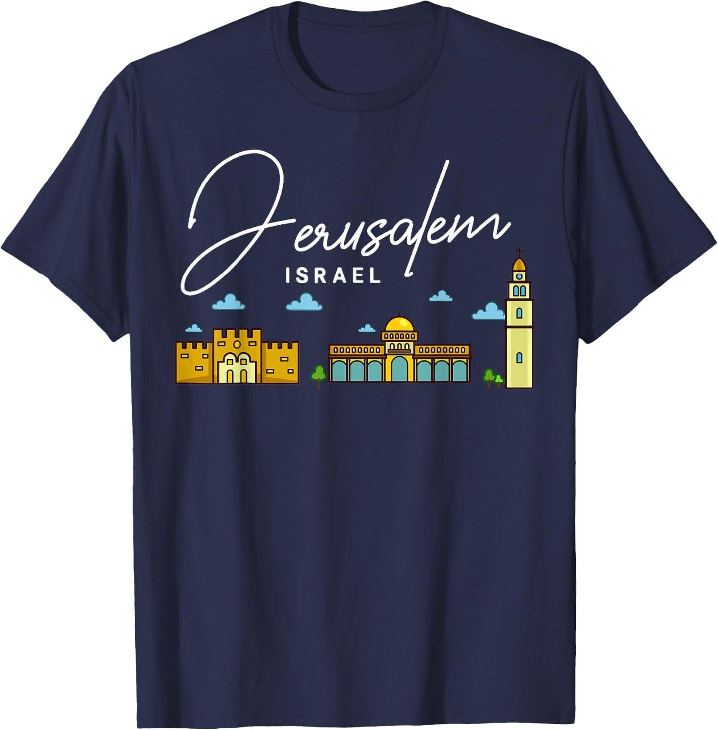 Jerusalem Israel City Skyline Map Travel T-Shirt - T-Shirt | Navy