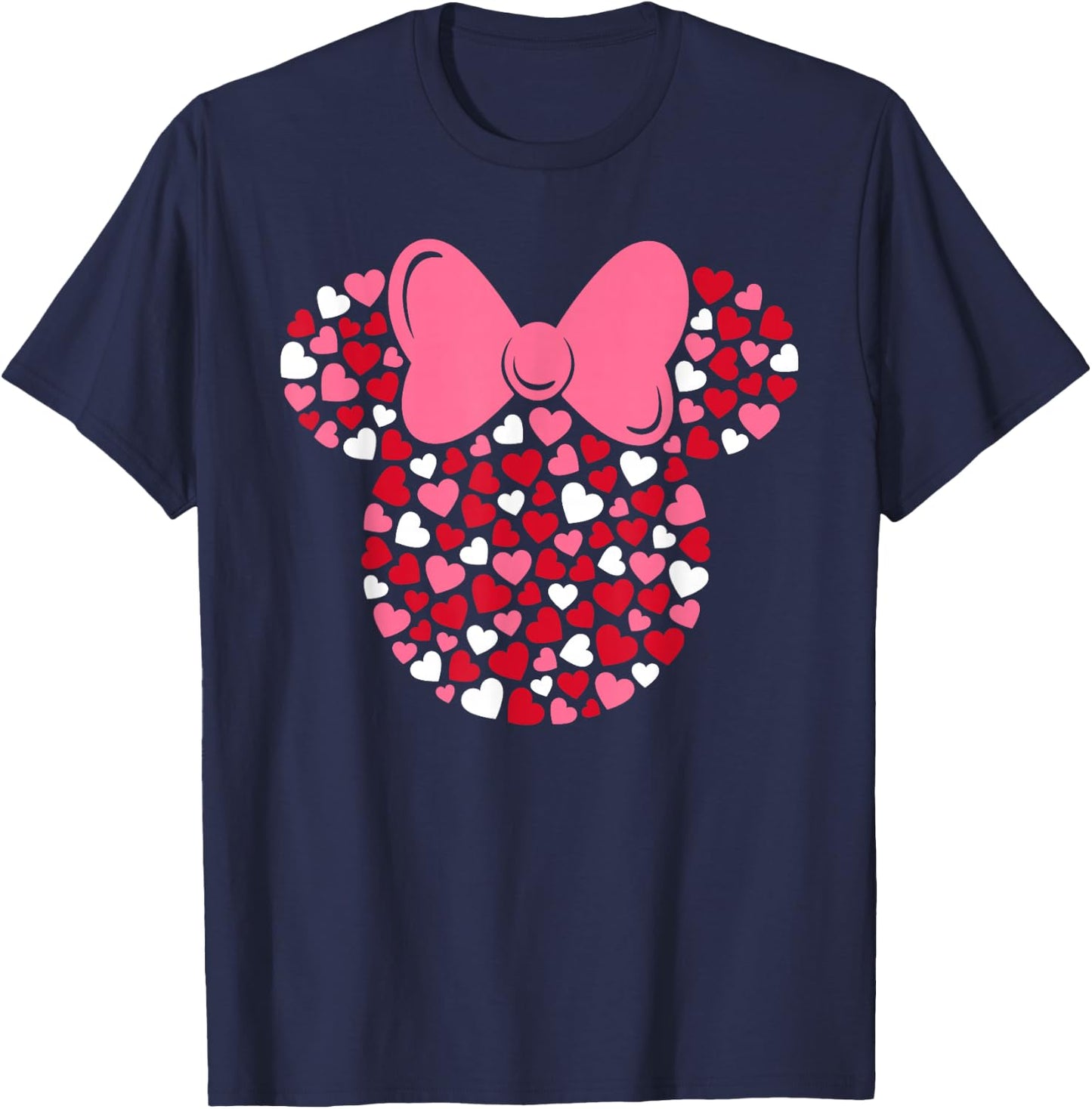 Disney Minnie Mouse Icon Pink Hearts Valentine's Day , Black, Small T-Shirt - T-Shirt | Navy