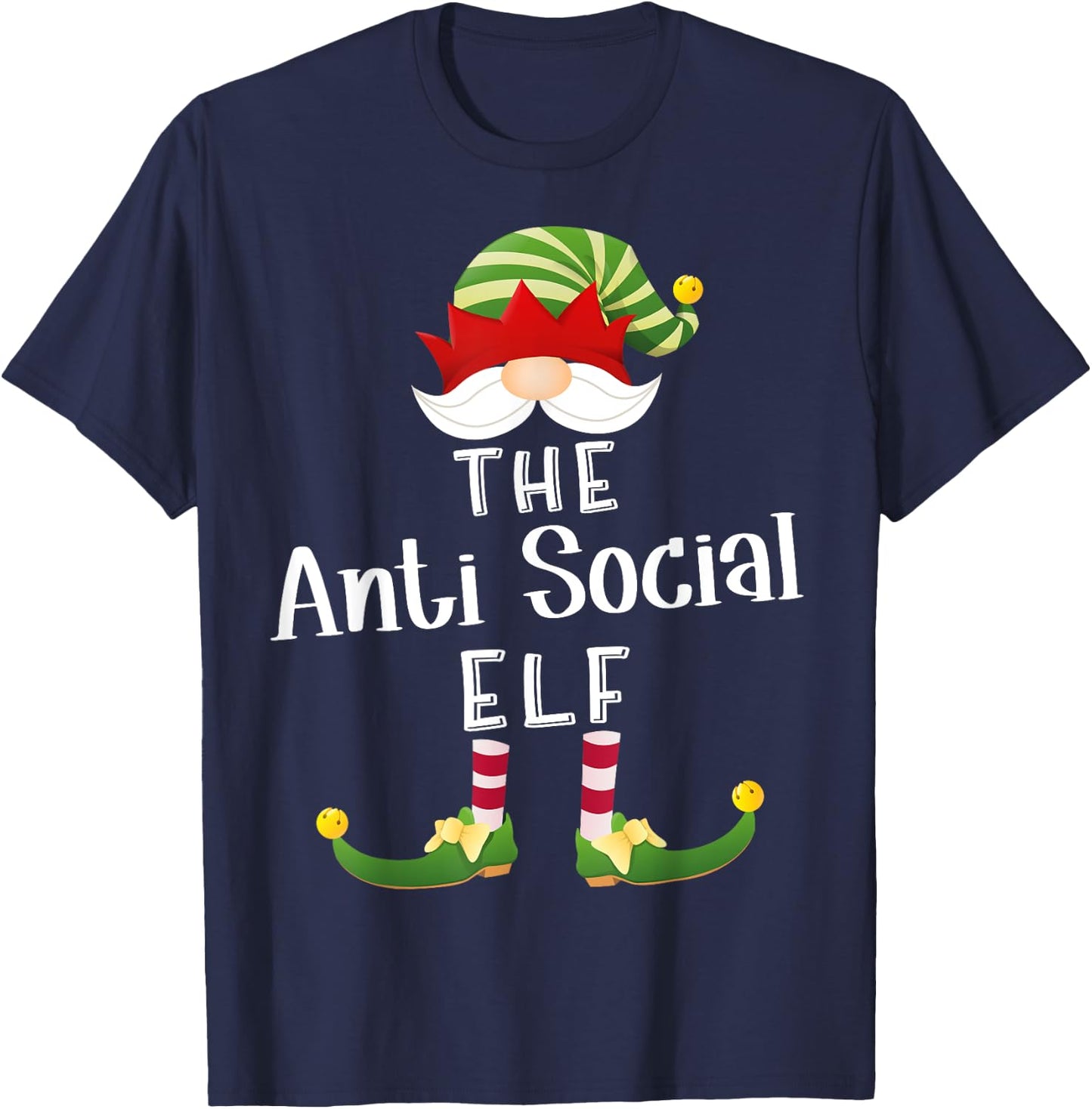 Anti Social Elf Group Christmas Funny Pajama Party T-Shirt - T-Shirt | Navy