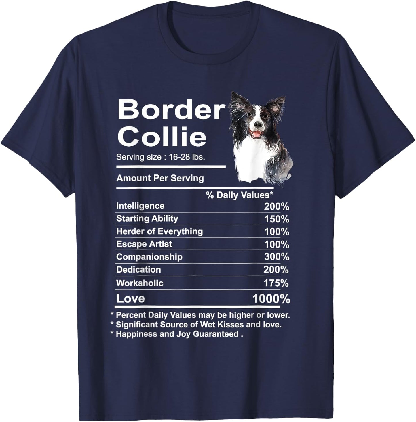 Funny Border Collie Facts Nutrition Gift Border T-Shirt - T-Shirt | Navy