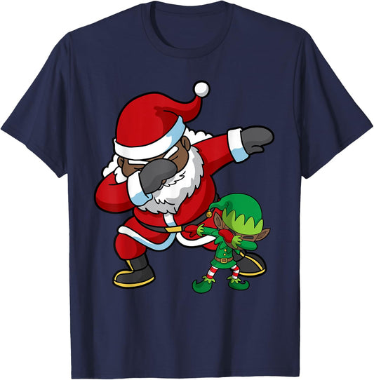 Christmas African American Dabbing Santa Claus Elf Dab Gift T-Shirt - T-Shirt | Navy