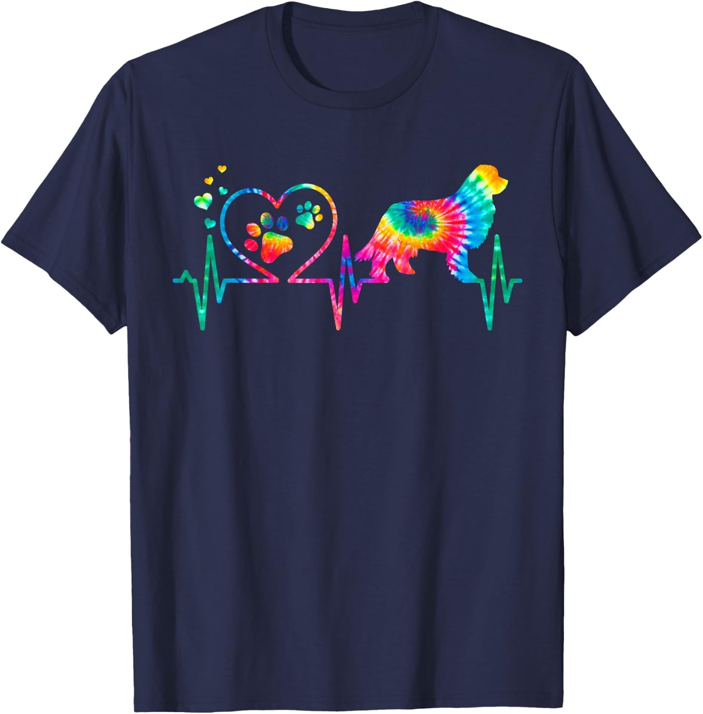 Newfoundland Newfie Mom Dad Heartbeat Tie Dye Dog Gift T-Shirt - T-Shirt | Navy
