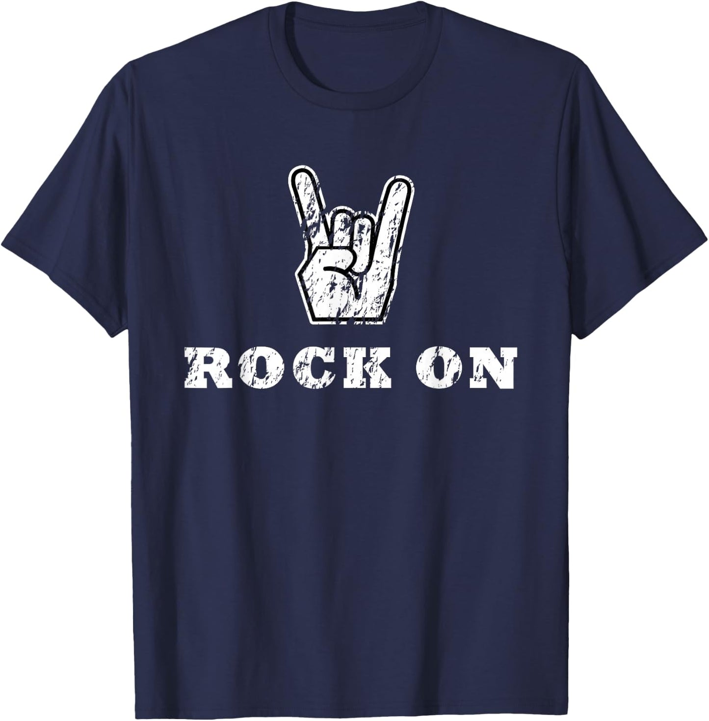 Distressed Party Crazy Fun Hand Gesture Rock On Text T-Shirt - T-Shirt | Navy