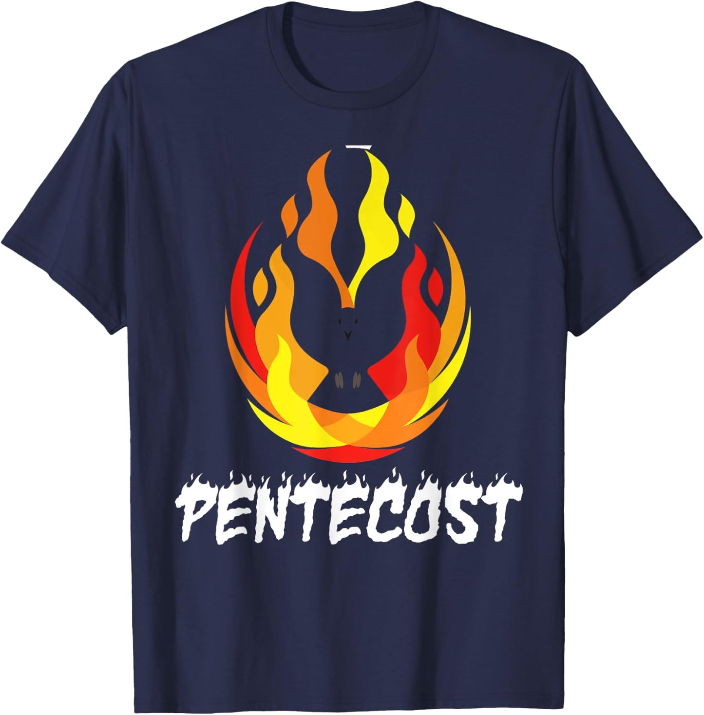 Pentecost Doves Tongues of Fire Flame Acts Holy Spirit T-Shirt - T-Shirt | Navy