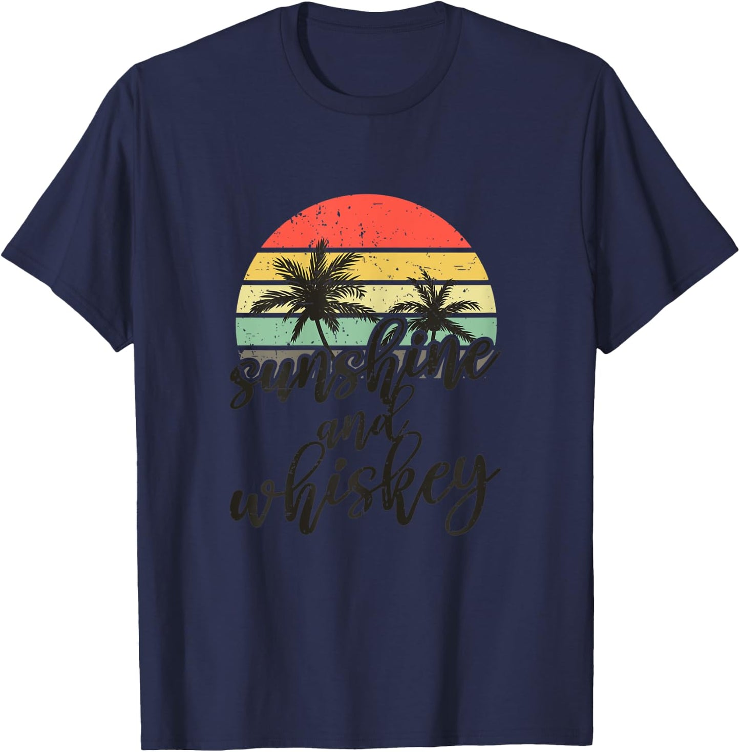 Sunshine And Whiskey Ladies Tropical Day Drinking T-Shirt - T-Shirt | Navy