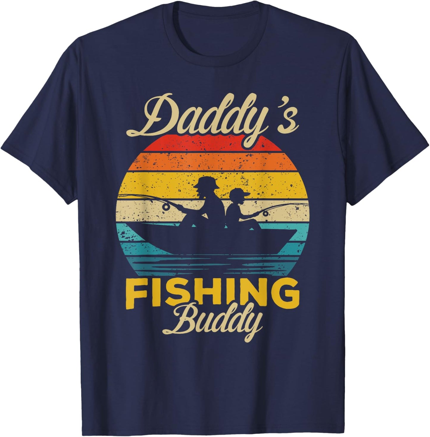 Daddy's Fishing Buddy funny retro dad son Gift fisherman T-Shirt - T-Shirt | Navy