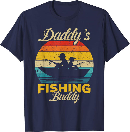 Daddy's Fishing Buddy funny retro dad son Gift fisherman T-Shirt - T-Shirt | Navy