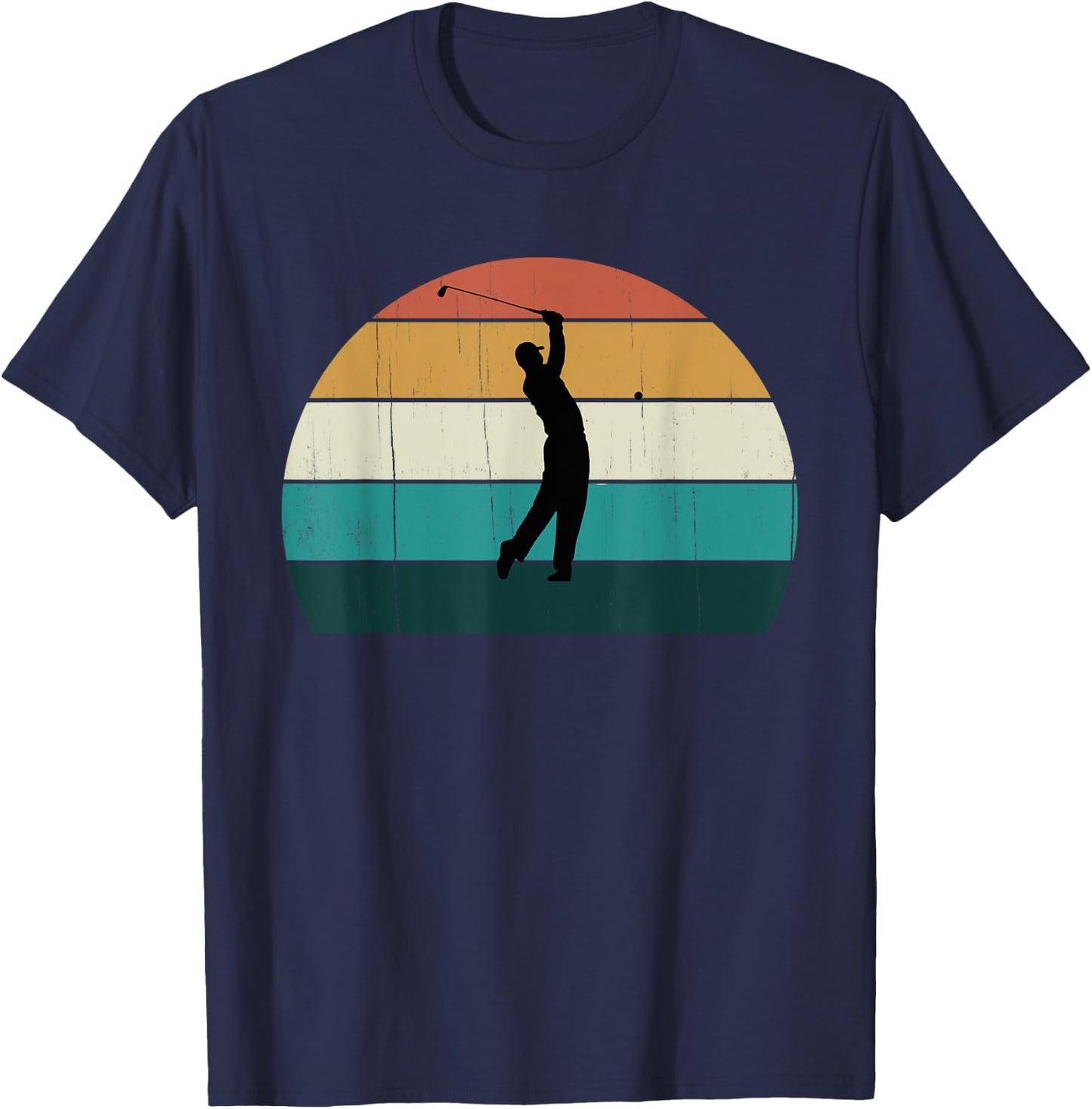 Retro Golfer Swing: Vintage Sunset Playing Golf / Lover Gift T-Shirt - T-Shirt | Navy