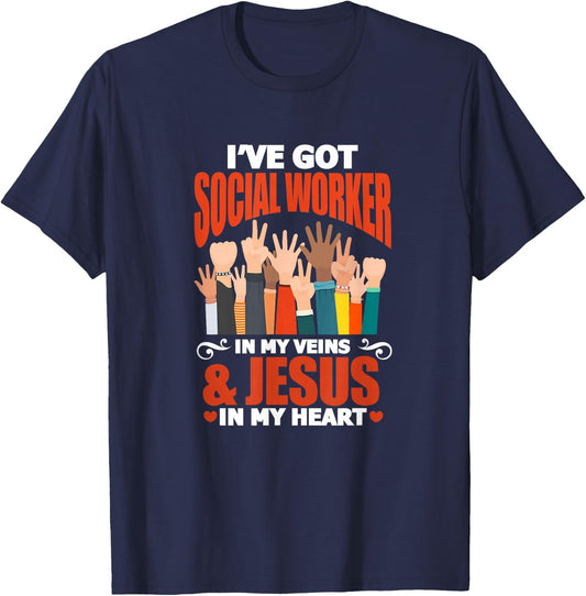 Social Worker I've Got Social Worker In My Veins & Jesus T-Shirt - T-Shirt | Navy