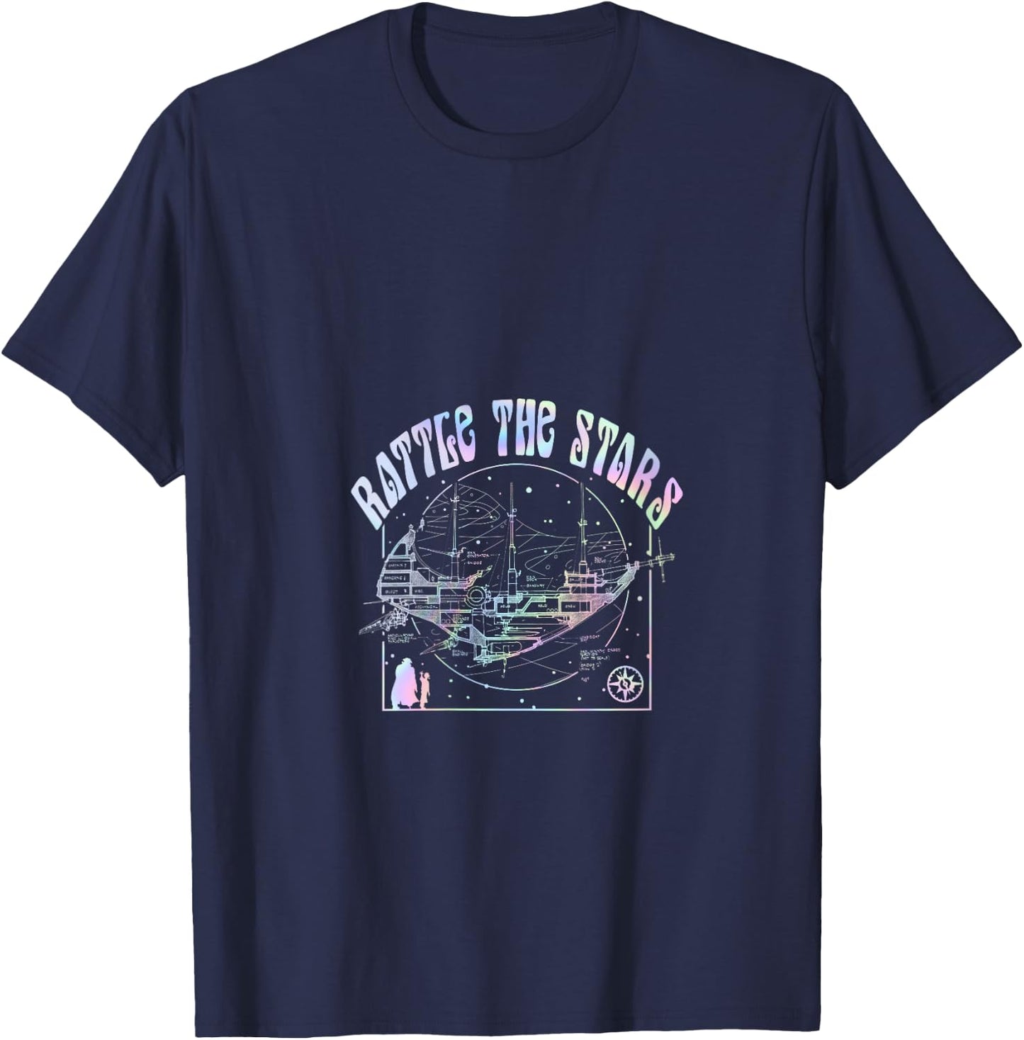 Disney Treasure Planet Vintage Rattle The Stars Rainbow Neon V-Neck T-Shirt - T-Shirt | Navy