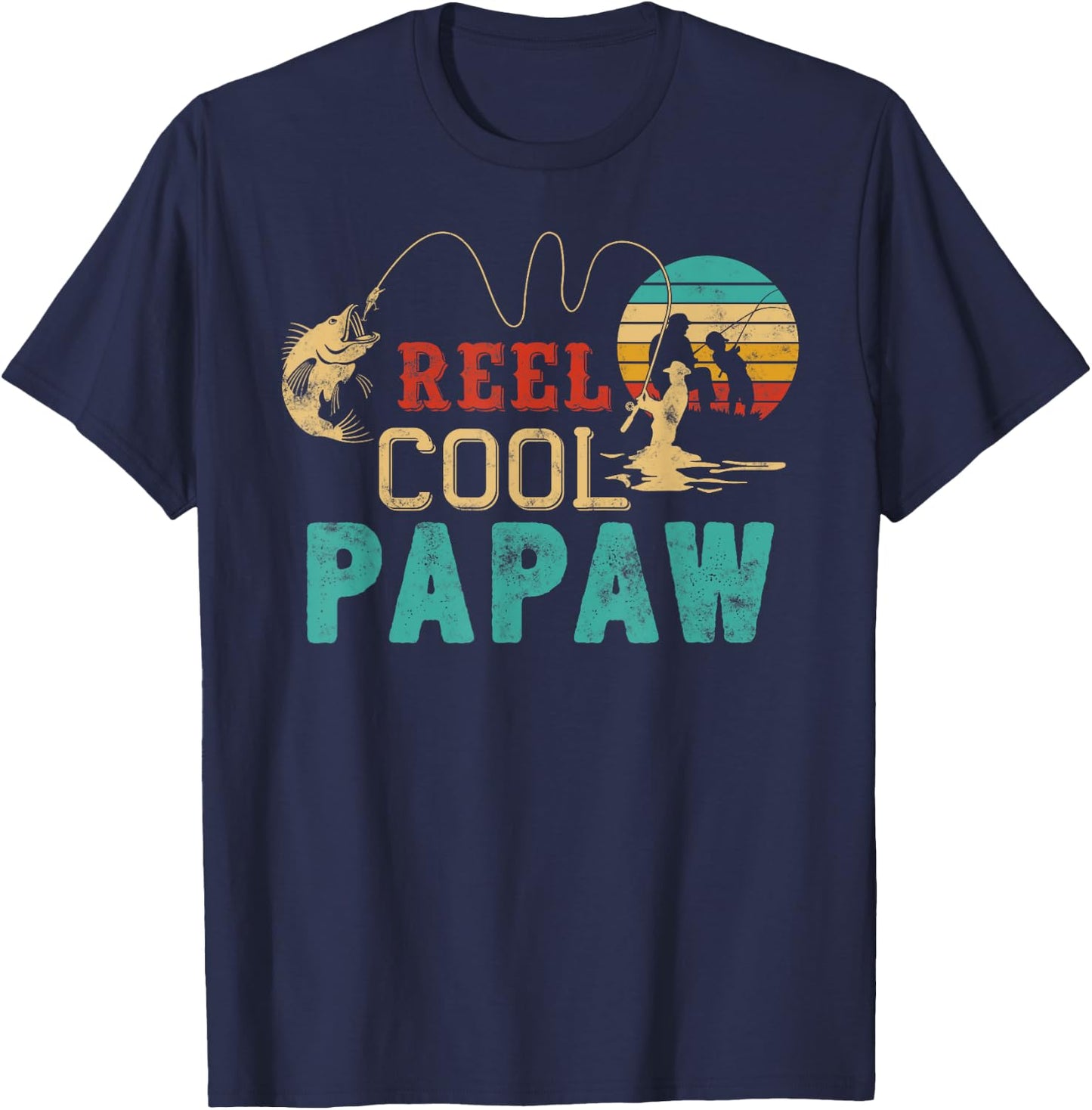 Fishing Reel Cool Papaw Father’s day gift Fisherman Papaw T-Shirt - T-Shirt | Navy