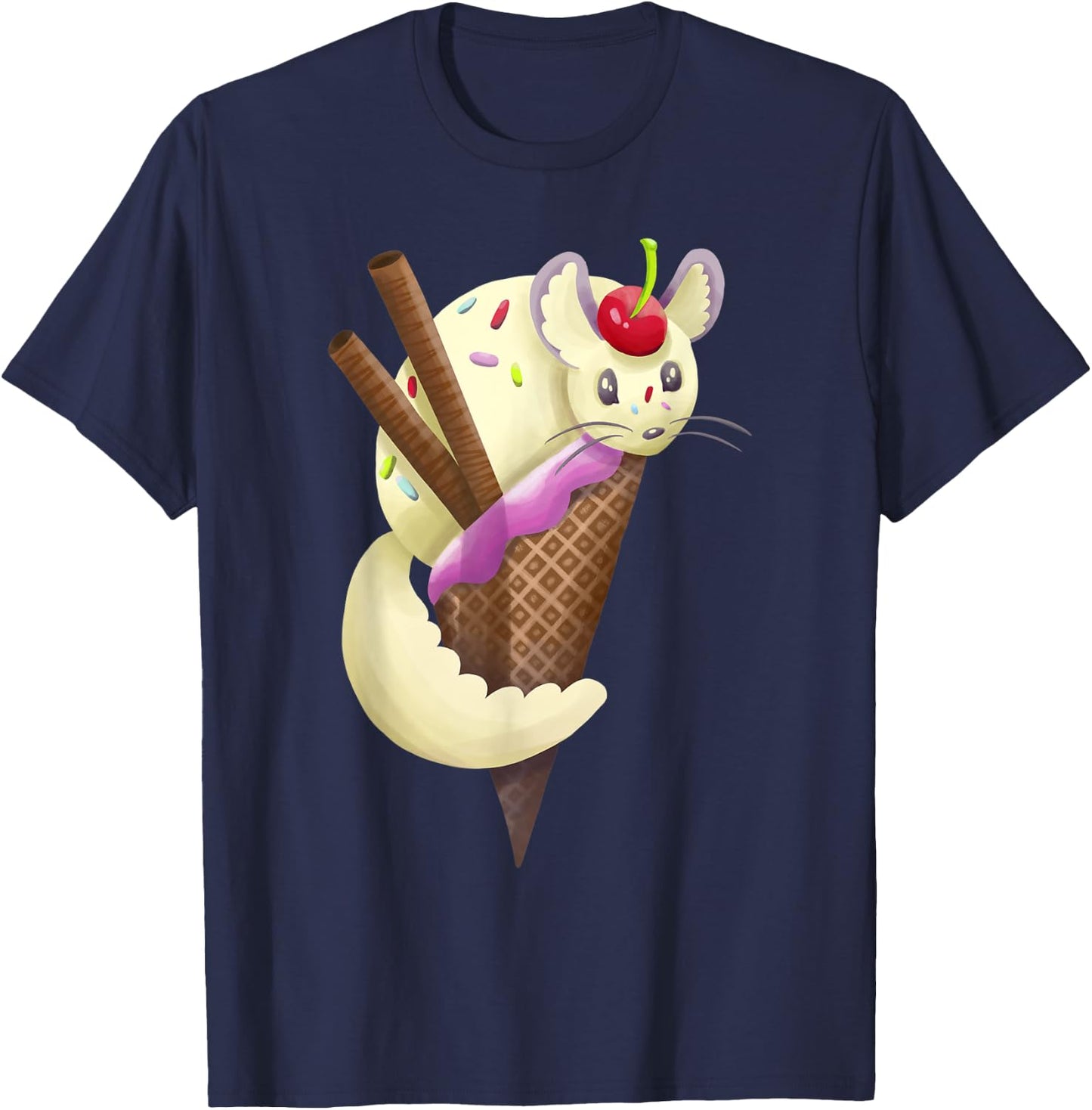 Punny Cute Vanilla Chinchilla Ice Cream Sundae T-Shirt - T-Shirt | Navy