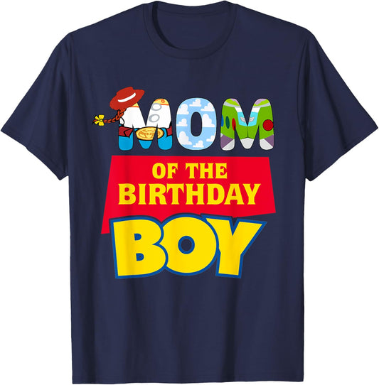 Mom Of The Birthday Boy Funny Story Family Matching Toy T-Shirt - T-Shirt | Navy