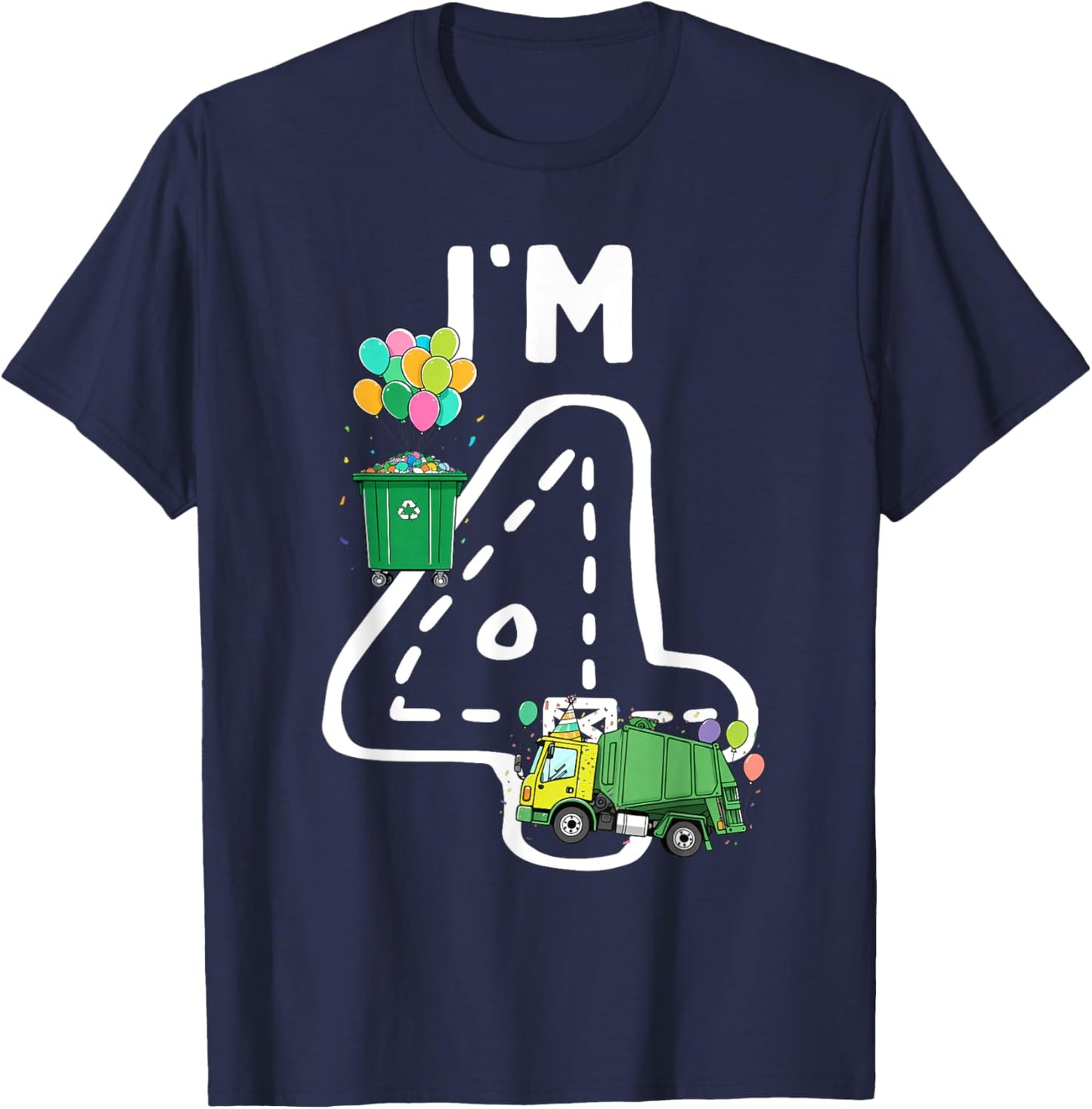 I'm 4 Four Years Old Garbage Truck 4th Birthday Boy Kids T-Shirt - T-Shirt | Navy