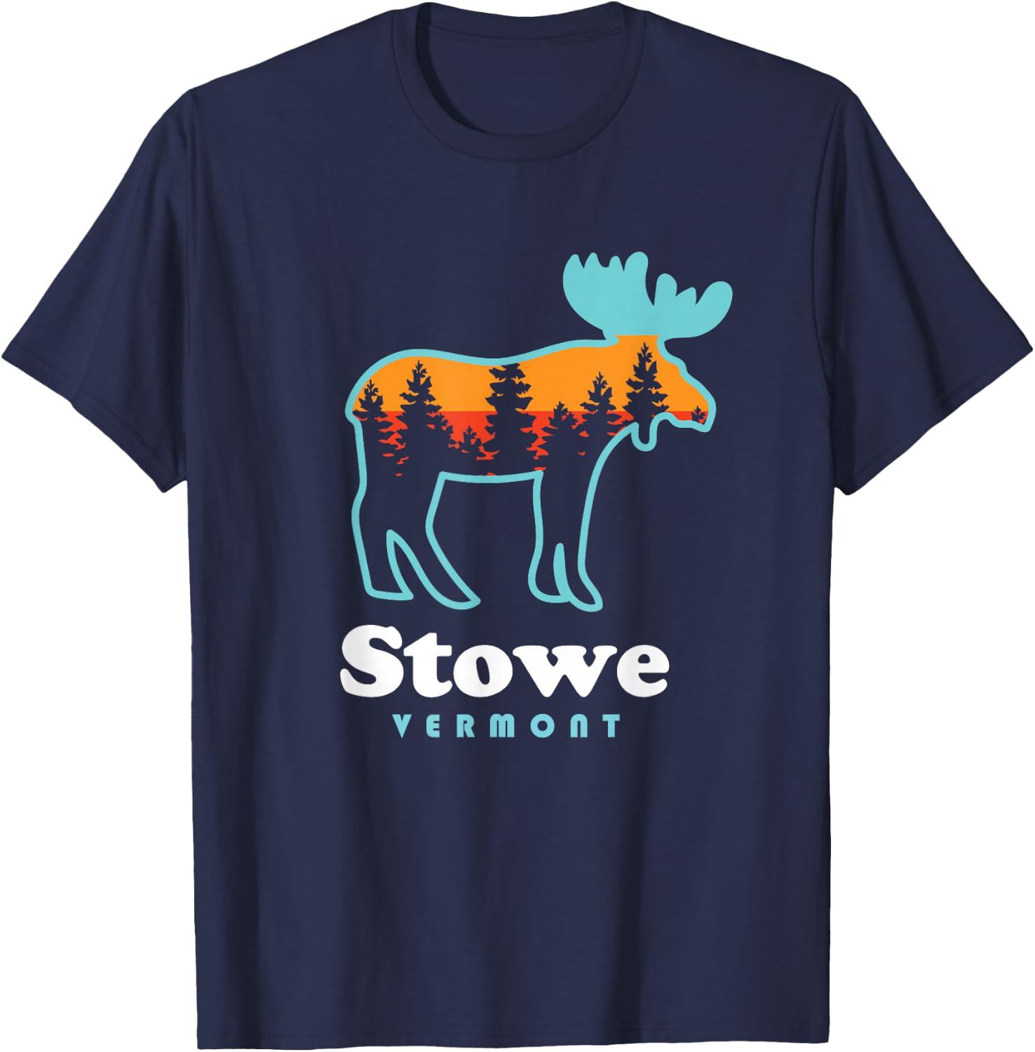 Stowe Vermont Skiing Mountains Stowe VT Moose T-Shirt - T-Shirt | Navy
