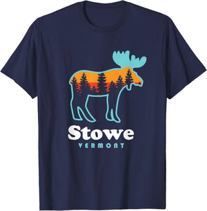 Stowe Vermont Skiing Mountains Stowe VT Moose T-Shirt - T-Shirt | Navy