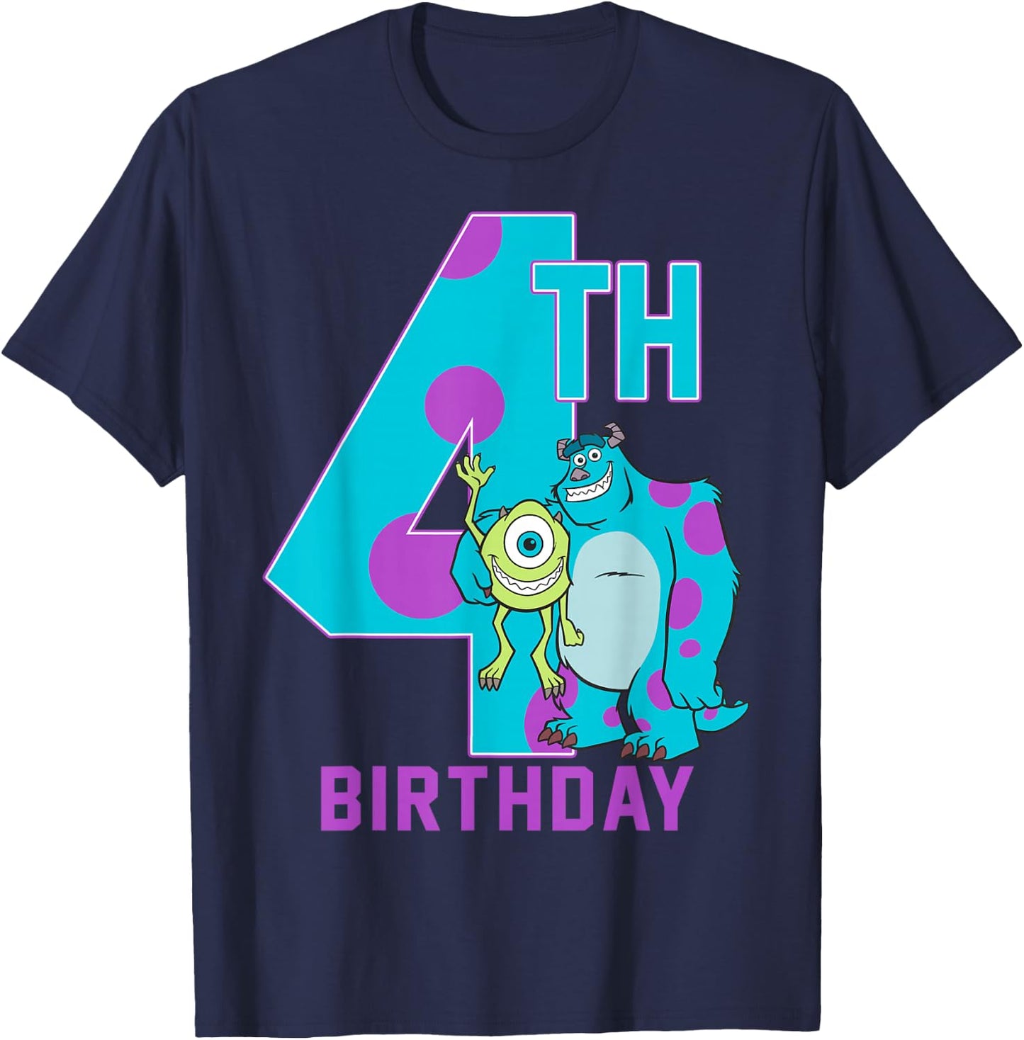 Disney Pixar Monsters Inc. Mike & Sully Happy 4th Birthday T-Shirt - T-Shirt | Navy