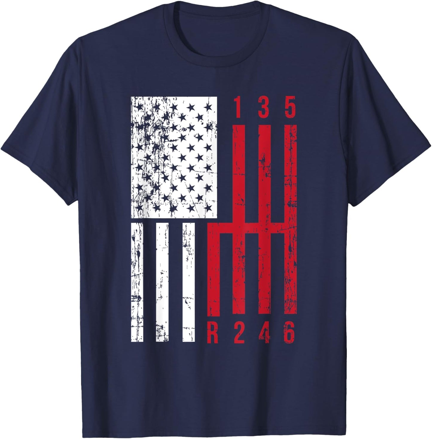 Funny Stick Shift USA Flag Muscle Car 6 Gears Mechanic Gift Women Kids Men T-Shirt - T-Shirt | Navy