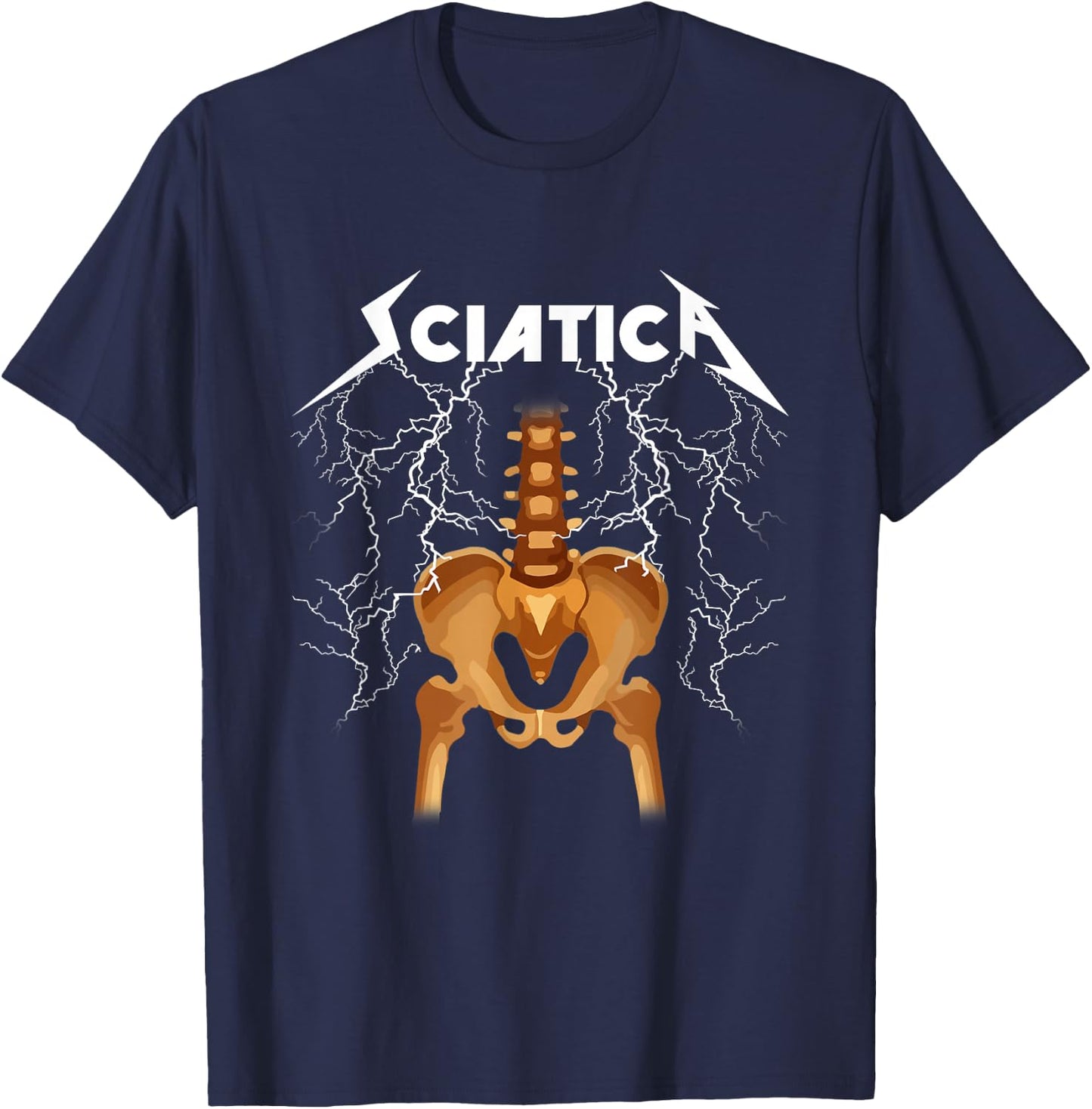 Sciatica Skeleton Nerve Rock Humour T-Shirt - T-Shirt | Navy