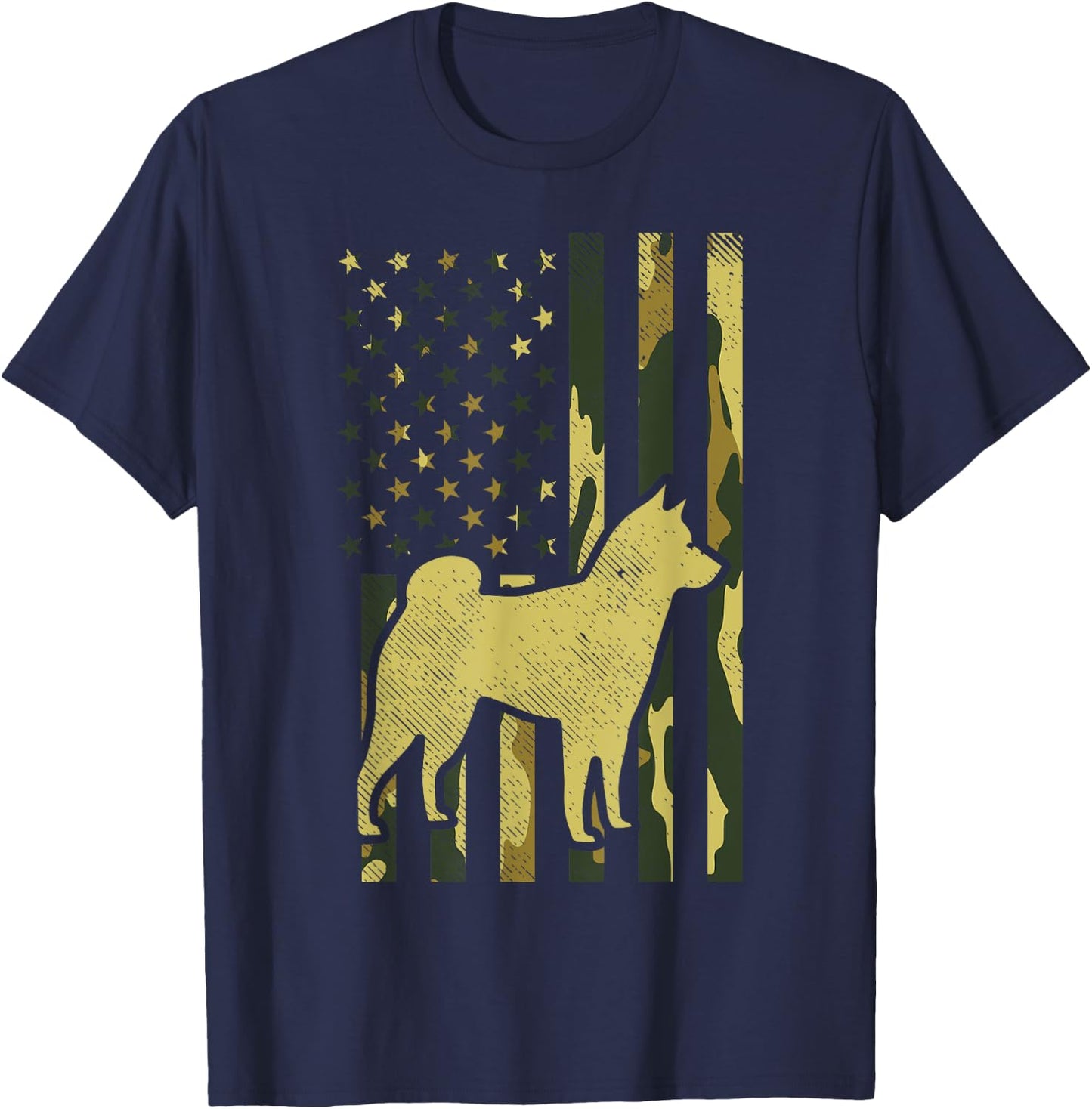 Camo US Flag Shiba Inu Akita Pet Japanese Dog Patriotic Gift T-Shirt - T-Shirt | Navy