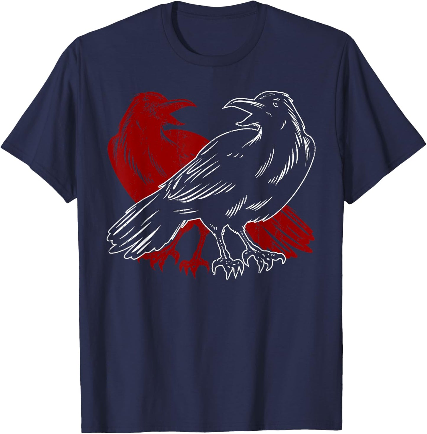 Red Raven Spooky Gothic Animal Forest Bird Black Crow T-Shirt - T-Shirt | Navy
