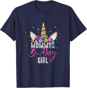 Mommy Of The B Day Girl Mother Gifts Unicorn Birthday T-Shirt - T-Shirt | Navy