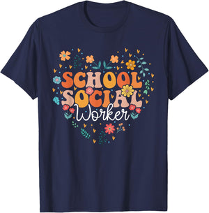 School Social Worker groovy retro Funny Social Work T-Shirt - T-Shirt | Navy